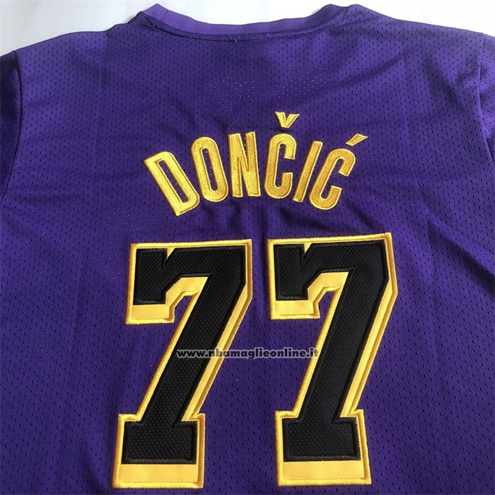 Maglia Manica Corta Los Angeles Lakers Luka Doncic No 77 Viola